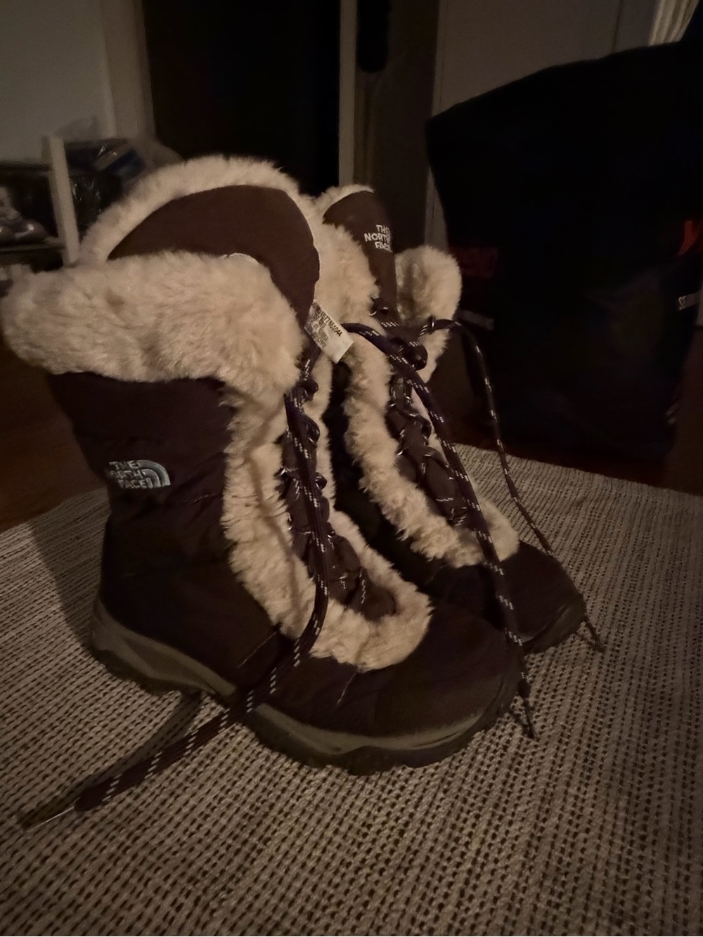 The North Face Brown Winter Boots with Cream Faux-Fur Trim